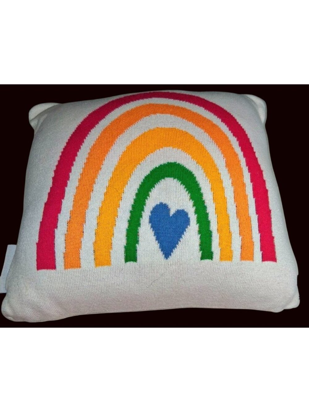 Rainbow Heart Throw Pillow With Multicolor Knit Design White Base Square Shape D